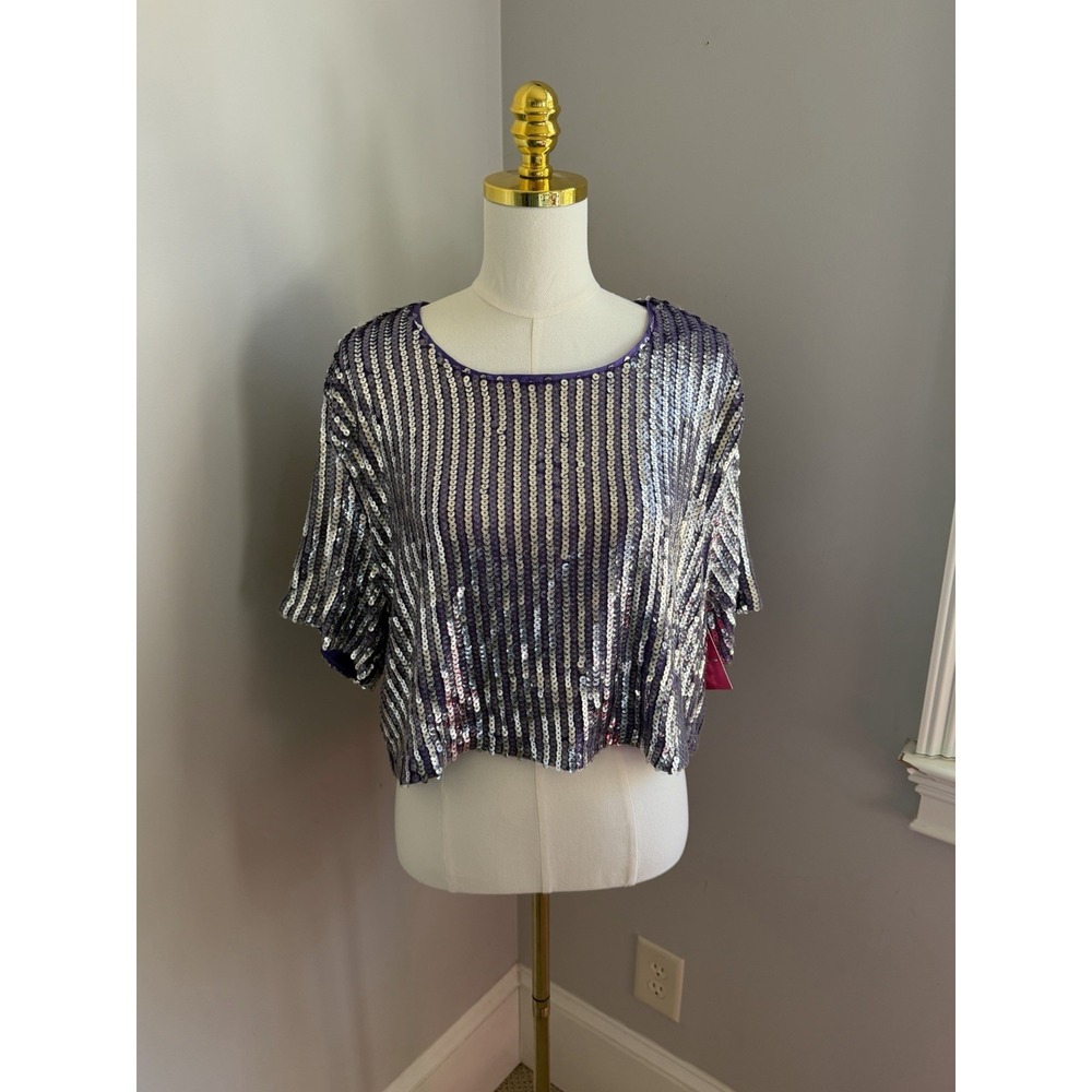 Buddy‎ Love Sugar Cookie Full Sequin Purple short Sleeve Crop Top NWT XL